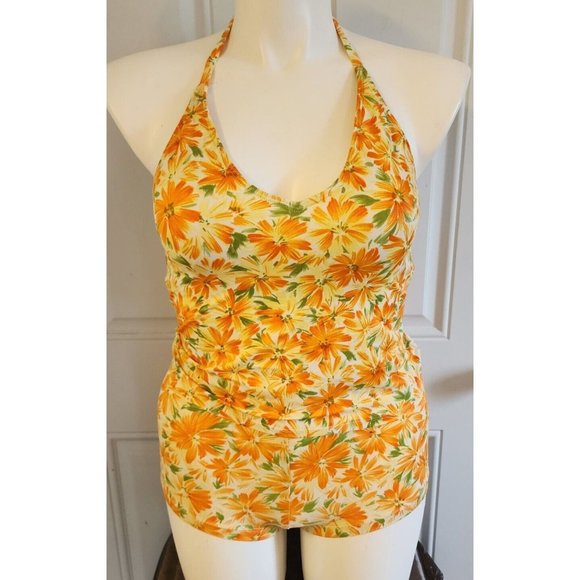 Vtg Catalina 3-Piece Swimsuit Cropped Tank High Waisted Bottoms Coverup Shorts L - Picture 2 of 16